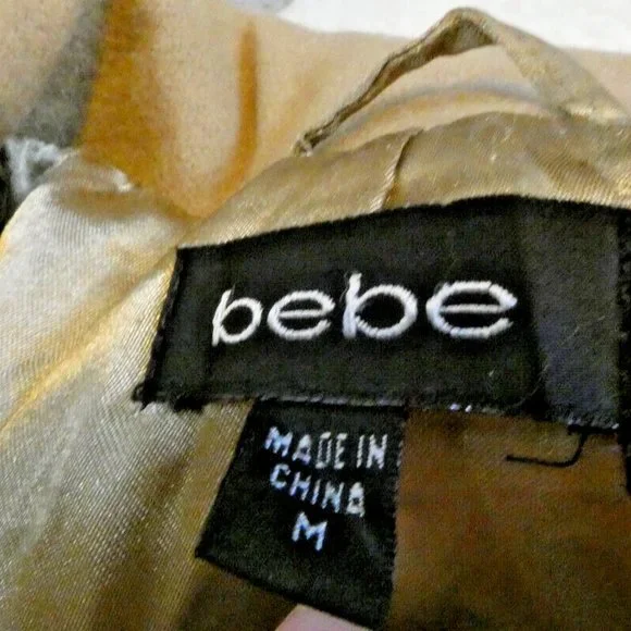 Brown Lambs Wool Trench Coat bebe Winter Warm Classic Double Breasted Women M